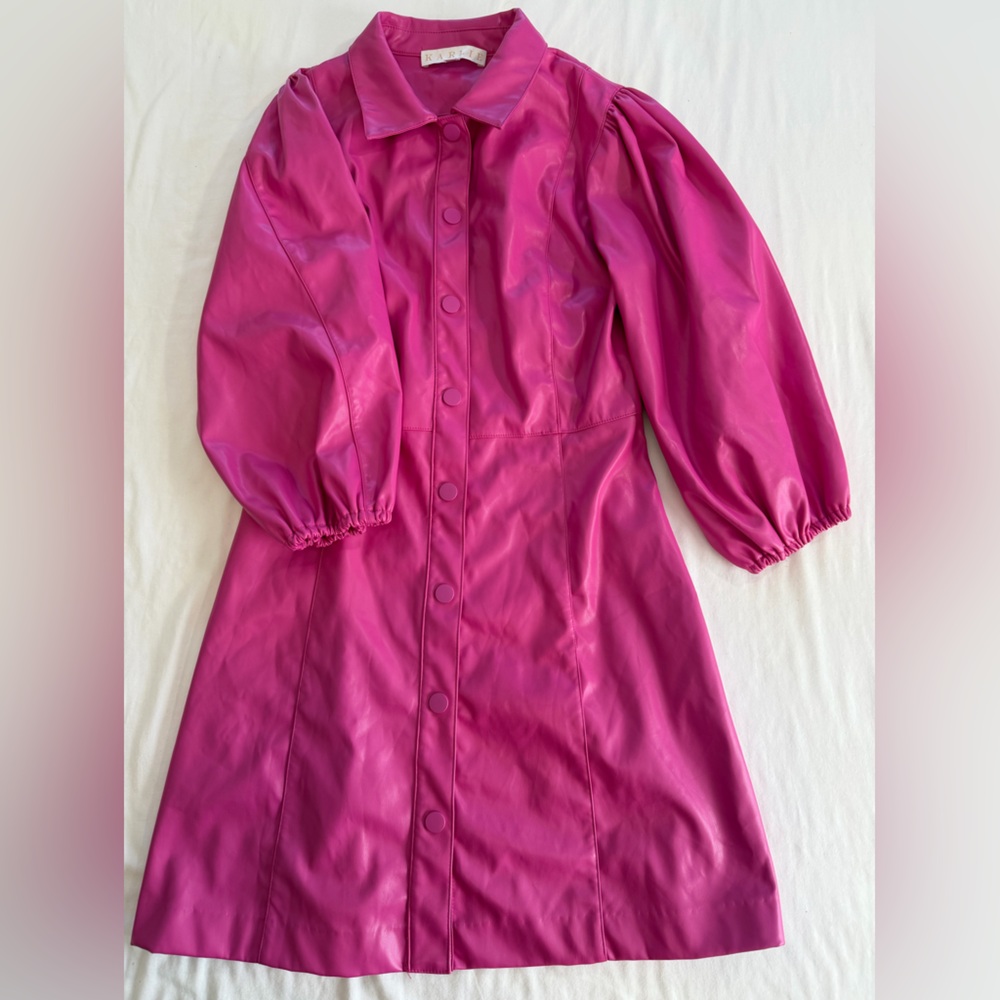 Karlie Faux Leather Dress Faux pink size S puffy sleeves - Picture 4 of 12